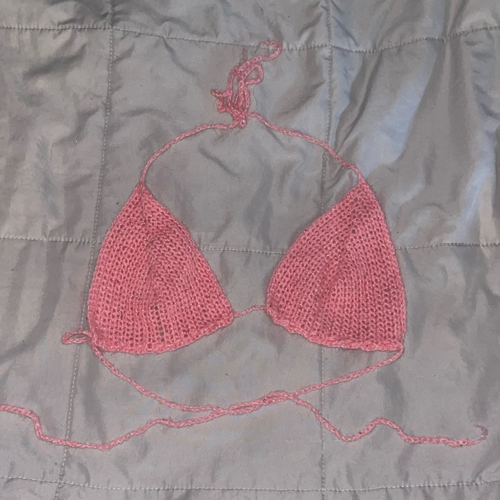 Pink Sequin Crochet Bralette/Bikini Top